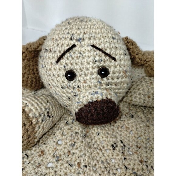 Puppy Lovey Handmade Crochet Tan and Brown  Puppy Security Blanket  15" Wide - Picture 6 of 10